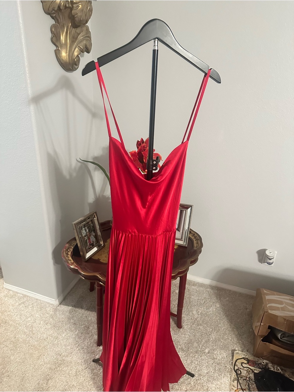 Laundry By Shelli Segal Red Satin Cowl-Neck Maxi Dress